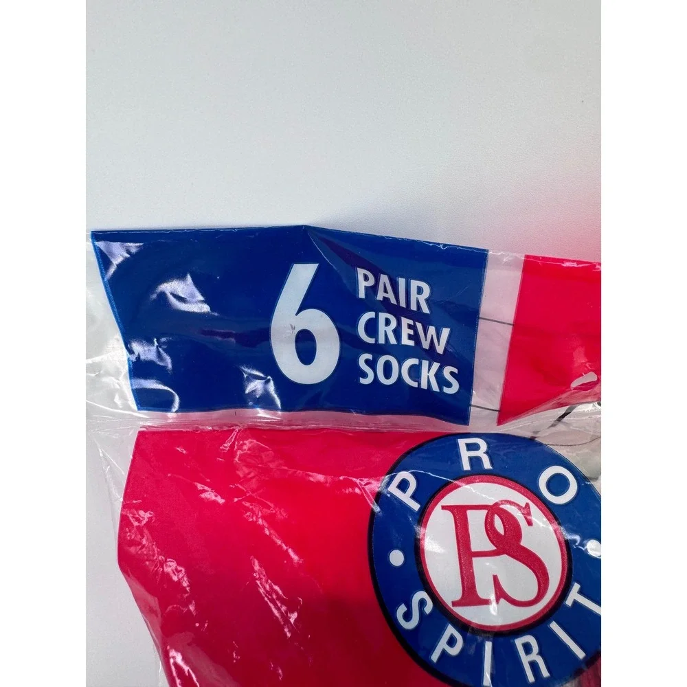 Pro Spirit Crew Socks Boys youth Size 9-11 White Striped 6 Pair USA Vintage
